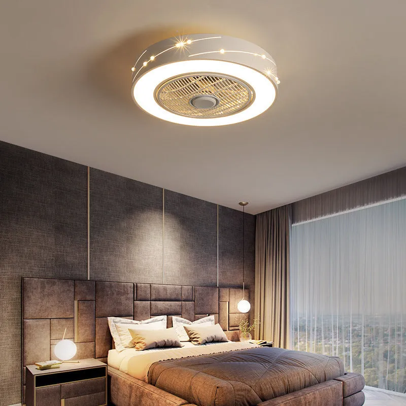 Household invisible integrated LED ceiling lamp with fan, remote control, acrylic round shade, 50cm size, black finish
