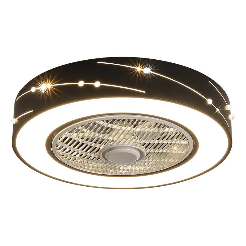 Household invisible integrated LED ceiling lamp with fan, remote control, acrylic round shade, 50cm size, black finish