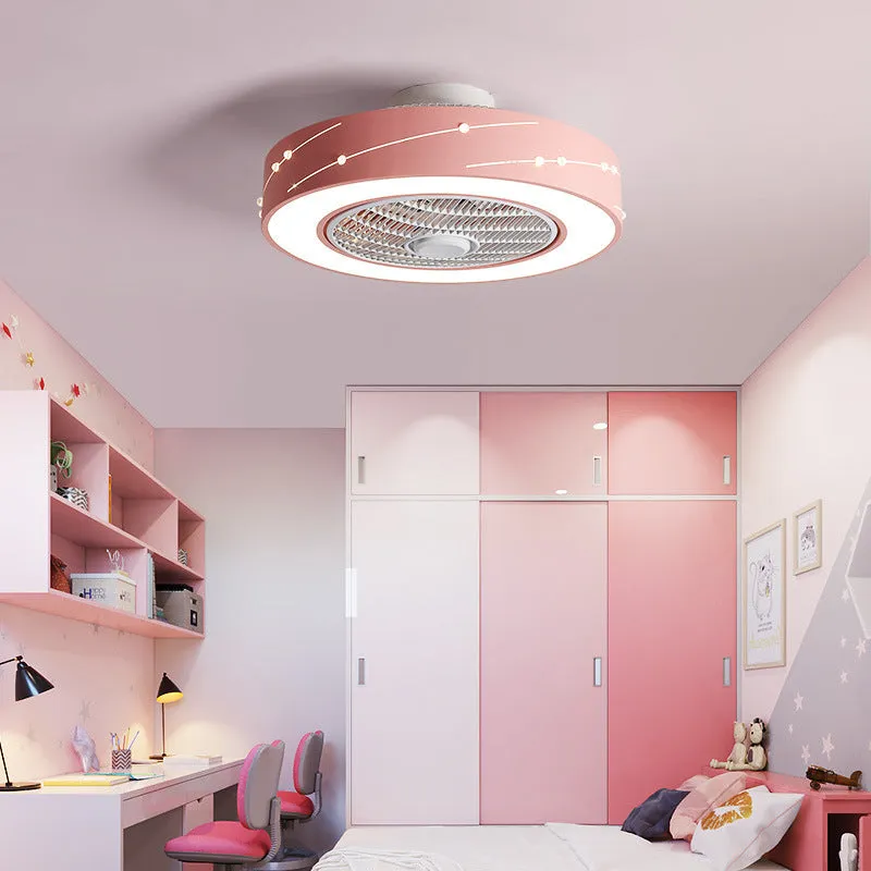 Household invisible integrated LED ceiling lamp with fan, remote control, acrylic round shade, 50cm size, black finish