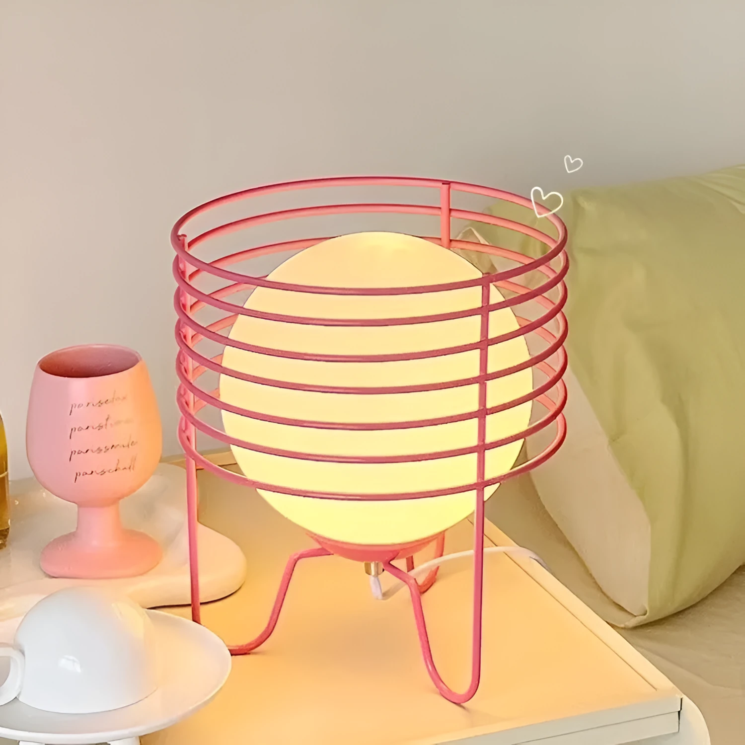 Modern retro table lamp in dopamine style, 23cm by 25.5cm, available in orange, pink, red, or yellow