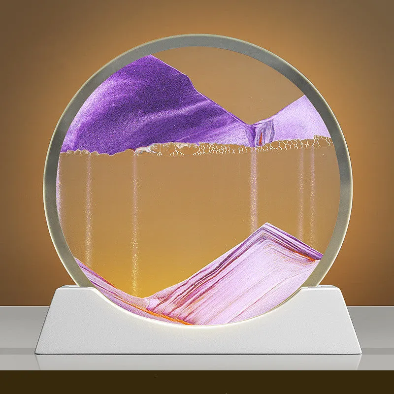 Rotating quicksand painting night lamp in embroidered glass with modern abstract design