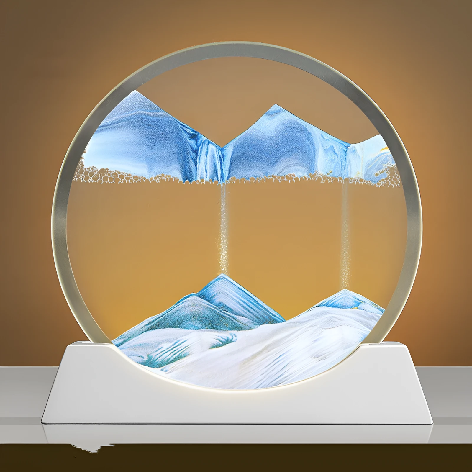 Rotating quicksand painting night lamp in embroidered glass with modern abstract design