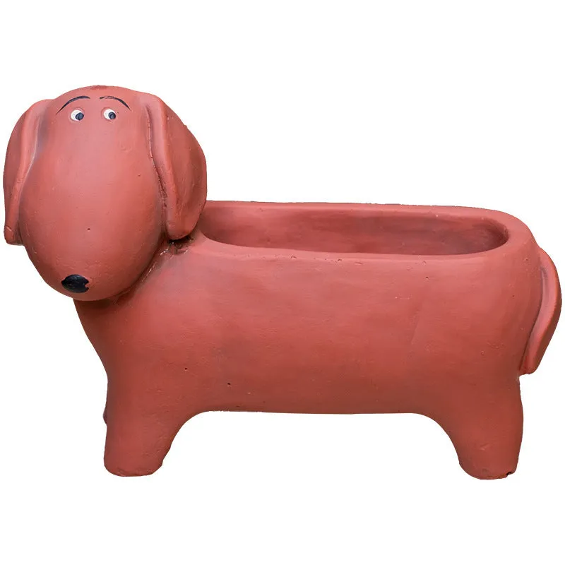 Cement sausage dog flower pot medium floor planter 15x20.5x10cm with drainage hole