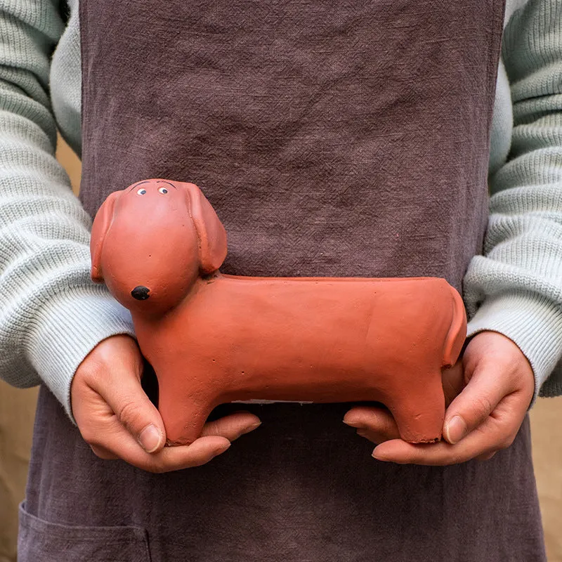 Cement sausage dog flower pot medium floor planter 15x20.5x10cm with drainage hole