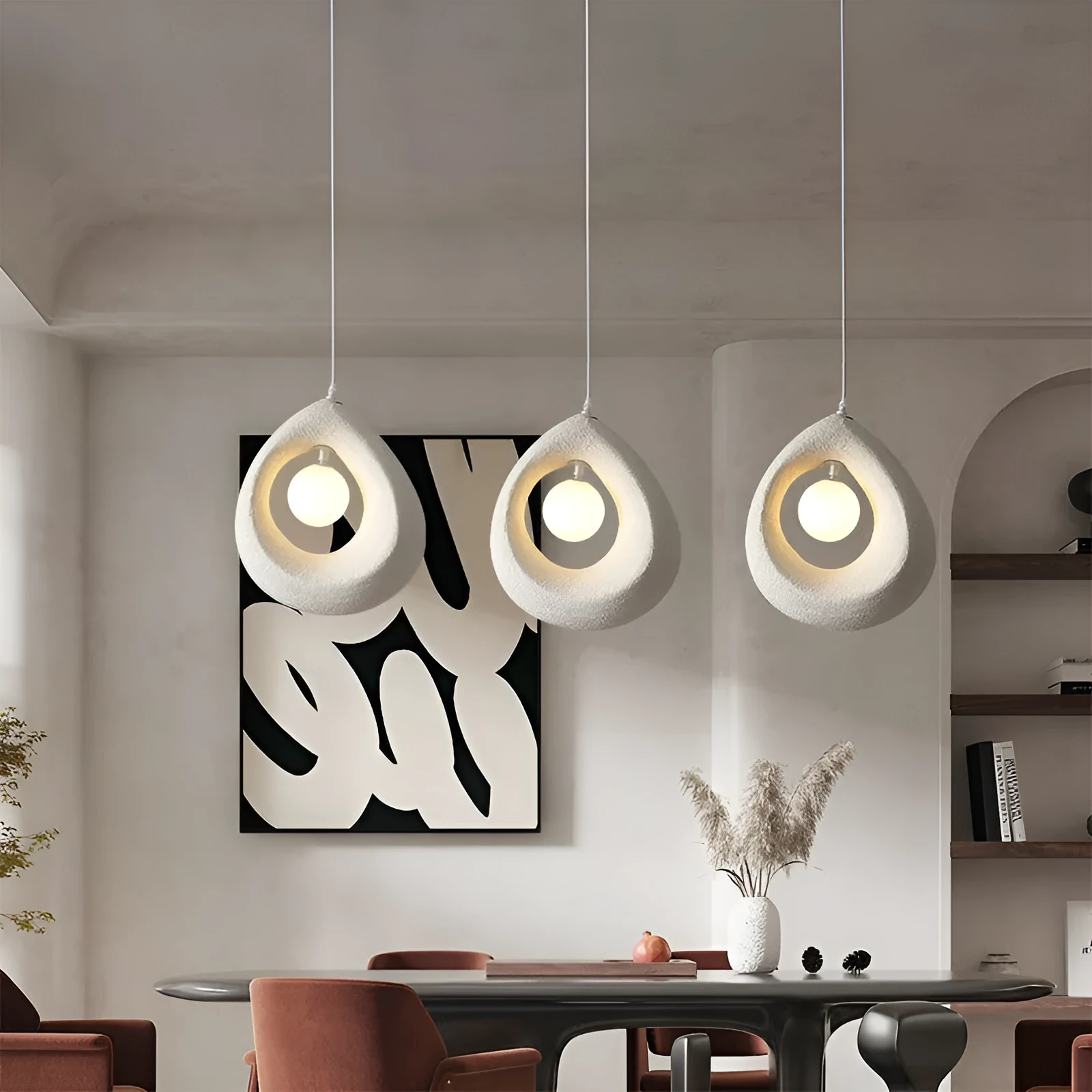 Retro restaurant style pendant chandelier with milky white 32x35cm lampshade