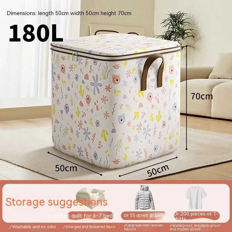 Non-woven fabric storage box with cartoon bear joint-name design, 100L capacity, cube shape for stacking in bedroom