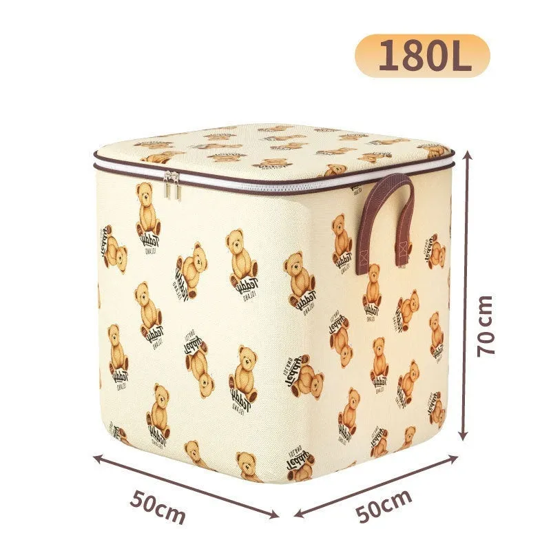 Non-woven fabric storage box with cartoon bear joint-name design, 100L capacity, cube shape for stacking in bedroom