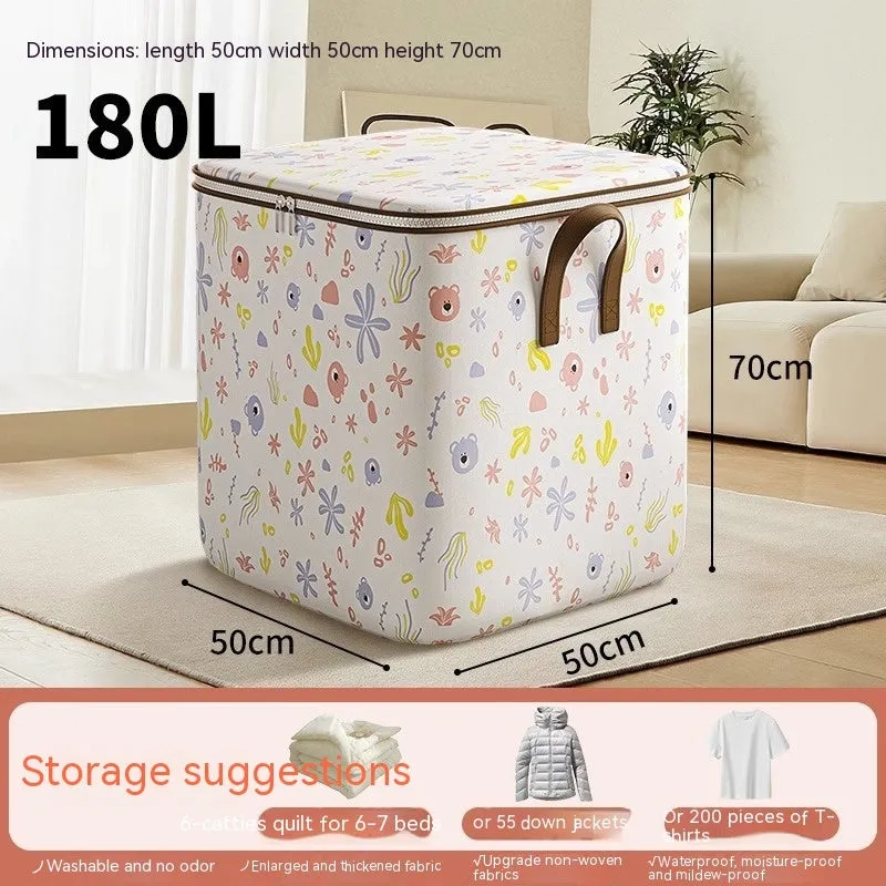 Non-woven fabric storage box with cartoon bear joint-name design, 100L capacity, cube shape for stacking in bedroom