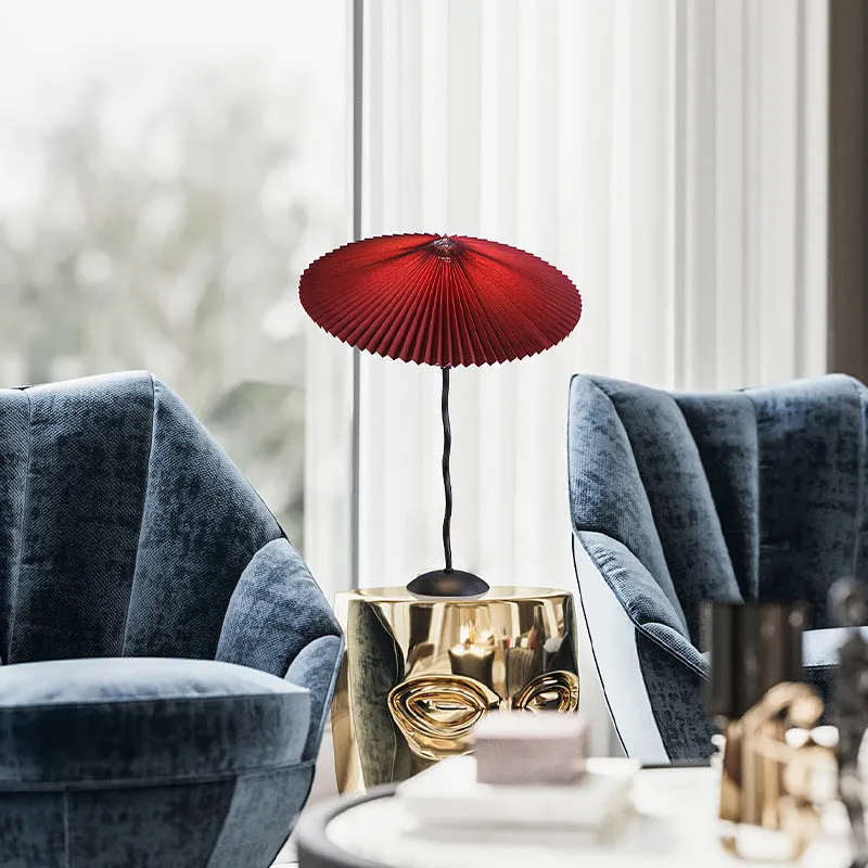Retro pleated fabric umbrella lampshade bedside lamp with iron body in brown colour 600x430mm 12W