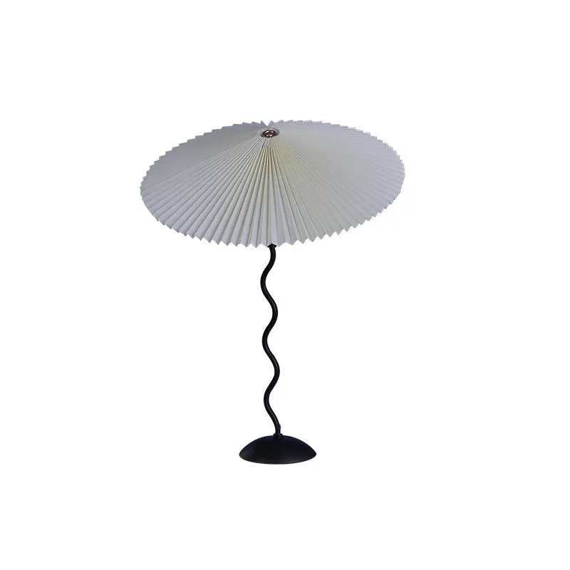 Retro pleated fabric umbrella lampshade bedside lamp with iron body in brown colour 600x430mm 12W
