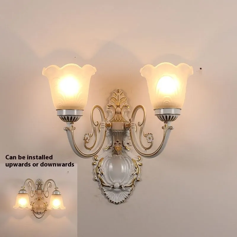 European American style wall lamp with zinc alloy body and glass lampshade, available in bronze finish