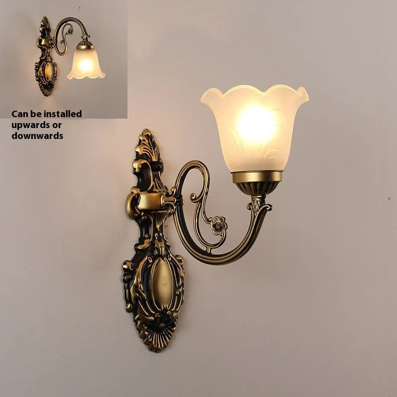 European American style wall lamp with zinc alloy body and glass lampshade, available in bronze finish