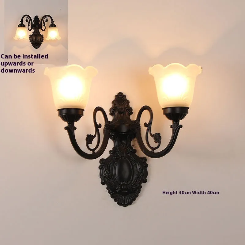 European American style wall lamp with zinc alloy body and glass lampshade, available in bronze finish