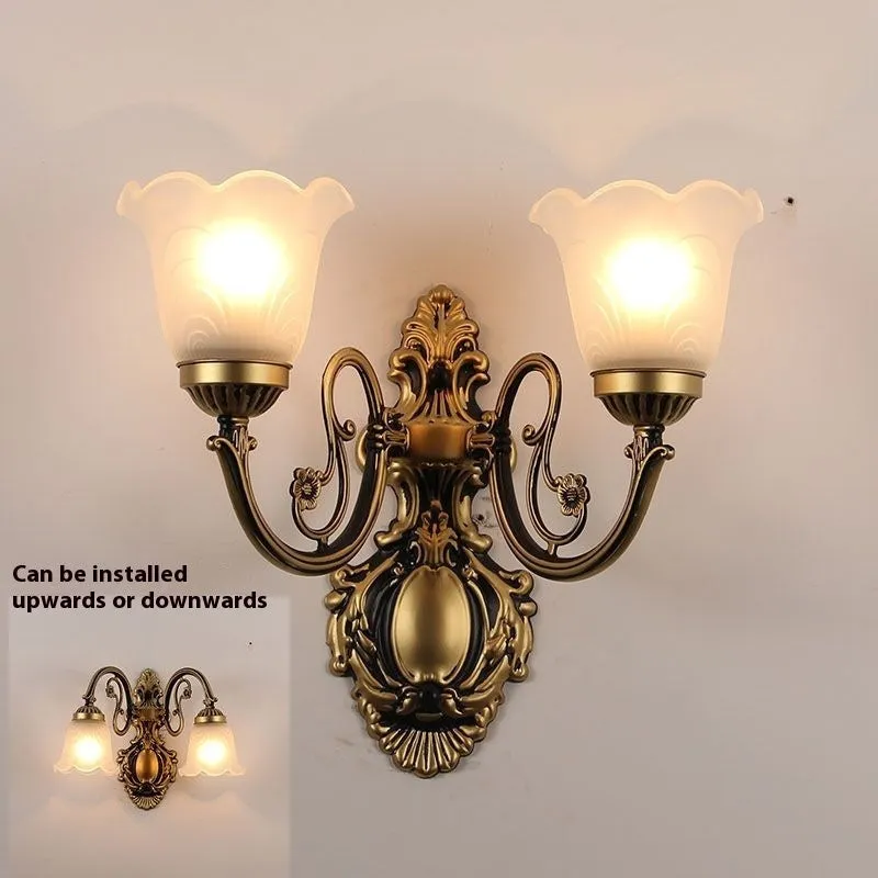 European American style wall lamp with zinc alloy body and glass lampshade, available in bronze finish