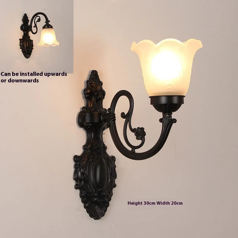 European American style wall lamp with zinc alloy body and glass lampshade, available in bronze finish