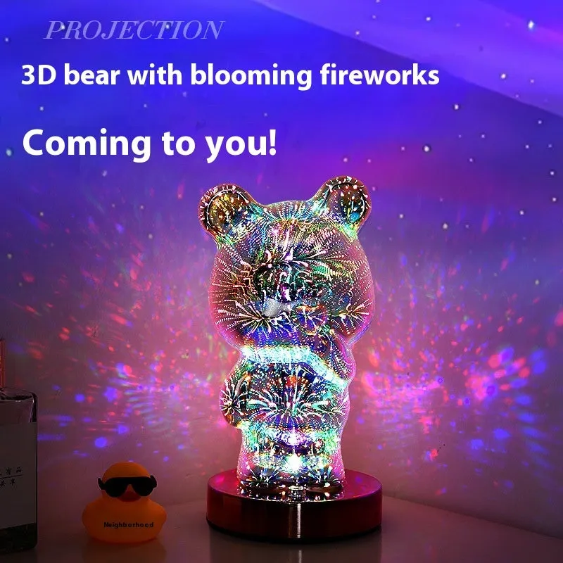 3D glass finger bear bedside lamp with multicoloured fireworks lighting effect