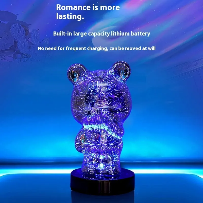 3D glass finger bear bedside lamp with multicoloured fireworks lighting effect