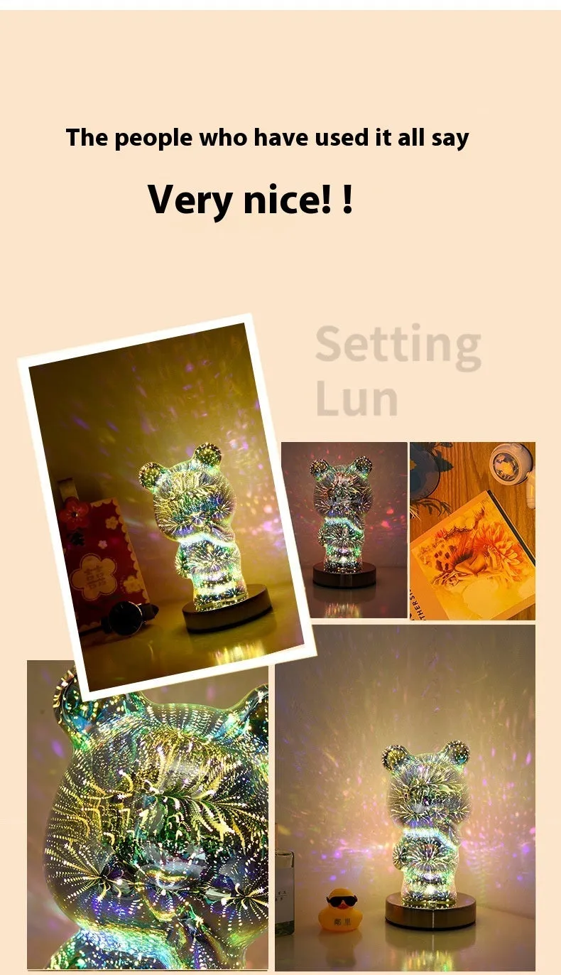 3D glass finger bear bedside lamp with multicoloured fireworks lighting effect