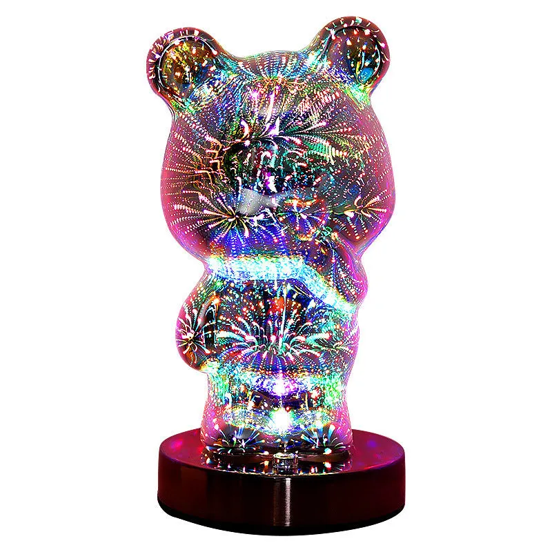 3D glass finger bear bedside lamp with multicoloured fireworks lighting effect
