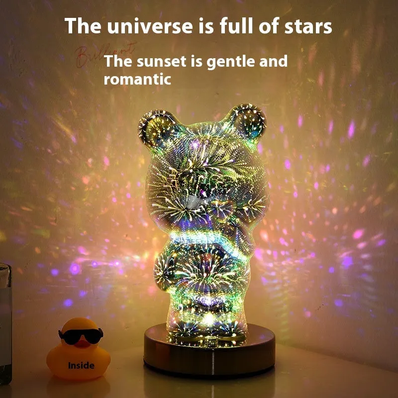 3D glass finger bear bedside lamp with multicoloured fireworks lighting effect