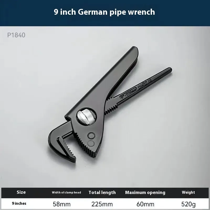 European-style heavy-duty plastic steel pipe wrench nipper with high carbon steel blade, 9 inch model