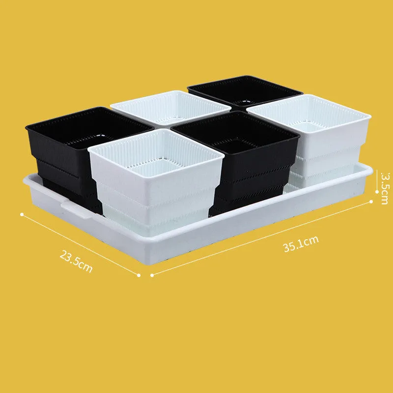 Black and white root control plastic flower pot for succulents with multiple basin colour options
