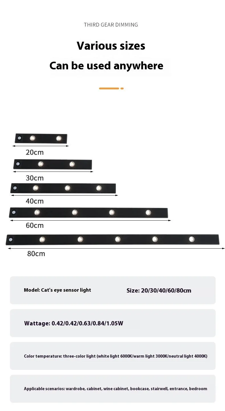 Black geometric cat's eye infrared sensor lamp with three colour light on a cabinet shelf