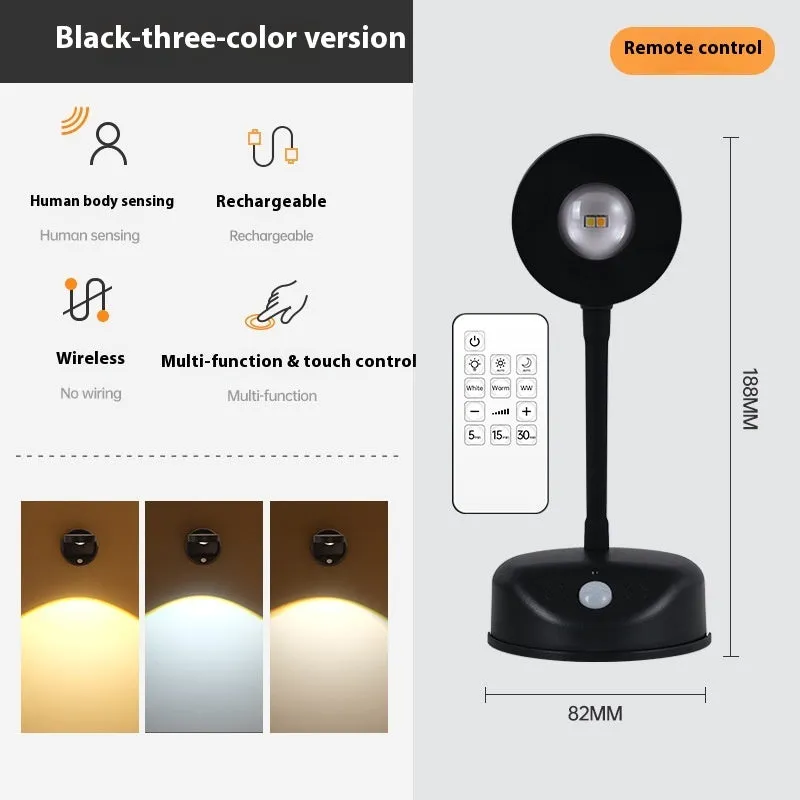 Modern geometric rechargeable wireless wall lamp spotlight in white or black with remote control