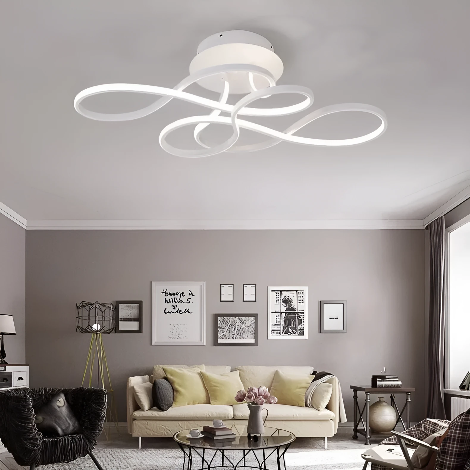 Black ceiling lamp simple line tri-color dimming full spectrum 95 CRI 50x30x20cm 80W living room