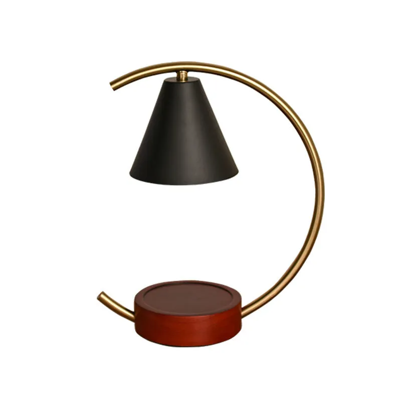 Wooden base fused candle lamp with solid wood walnut base and white lampshade for bedroom table