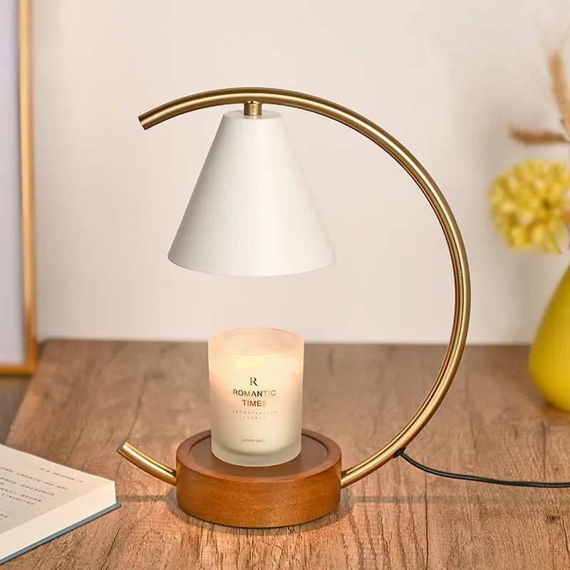 Wooden base fused candle lamp with solid wood walnut base and white lampshade for bedroom table