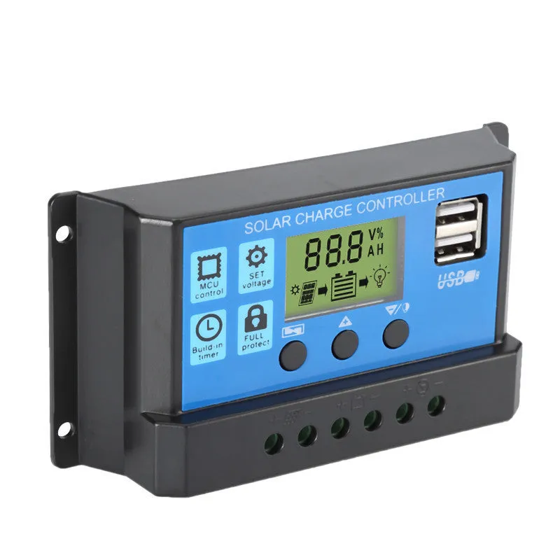 Solar LCD charge and discharge controller with large-screen display for 12V/24V lead-acid batteries