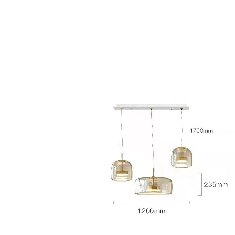 Simple glass chandelier with LED warm light in Cognac colour for living room ceiling installation
