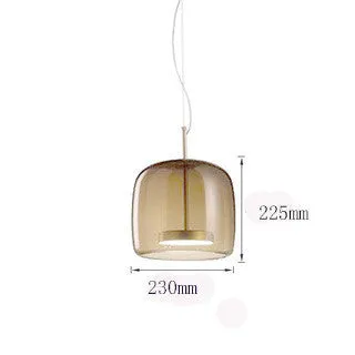 Simple glass chandelier with LED warm light in Cognac colour for living room ceiling installation