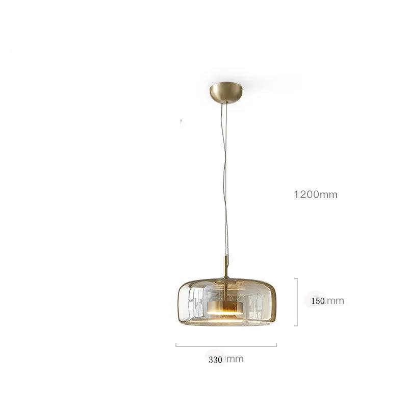 Simple glass chandelier with LED warm light in Cognac colour for living room ceiling installation