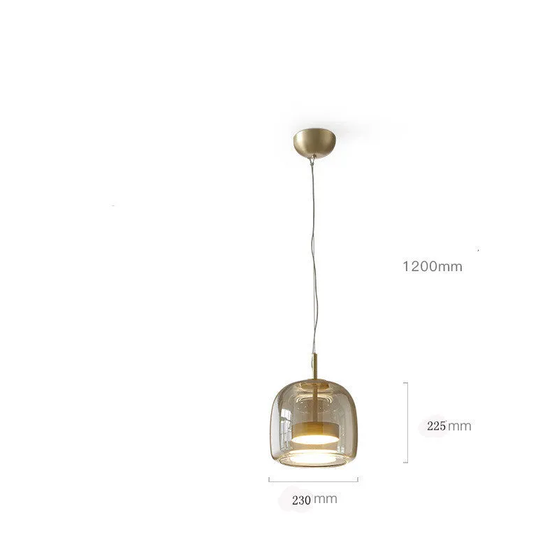 Simple glass chandelier with LED warm light in Cognac colour for living room ceiling installation