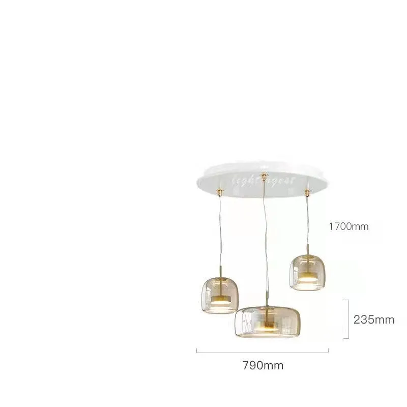 Simple glass chandelier with LED warm light in Cognac colour for living room ceiling installation