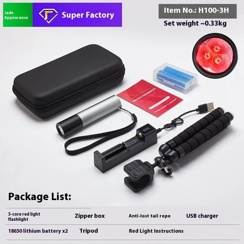 Infrared flashlight with 3-core red light and triangular bracket for physiotherapy