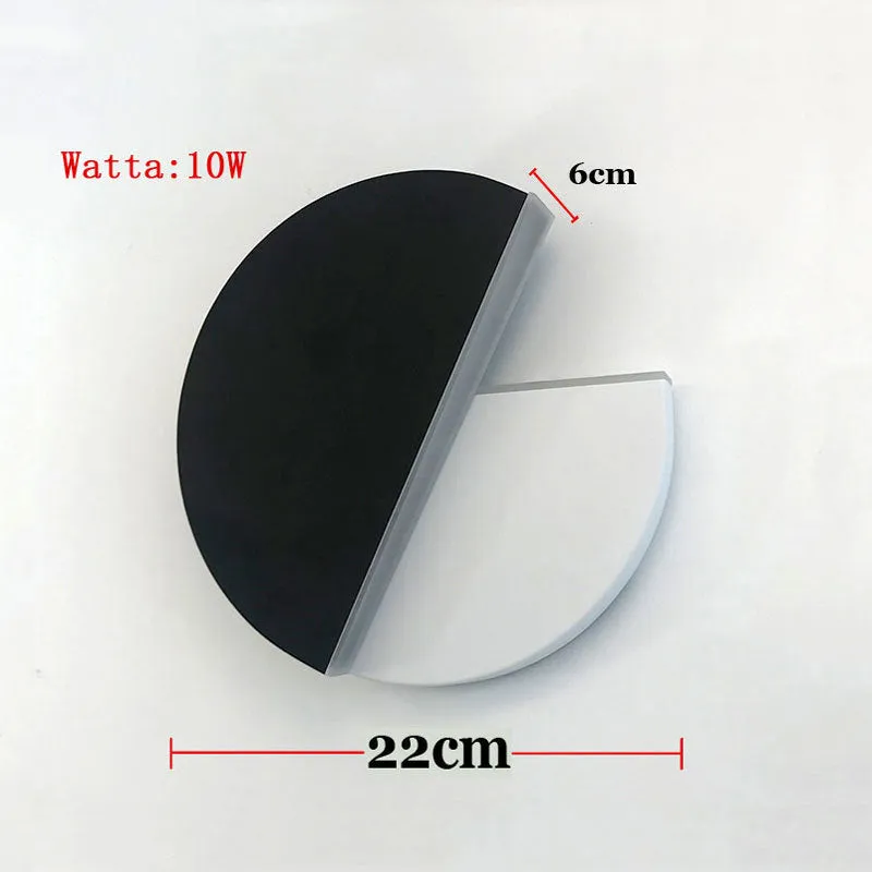 Rotating round LED wall light with warm light, 220mm diameter, wrought iron acrylic, black white finish