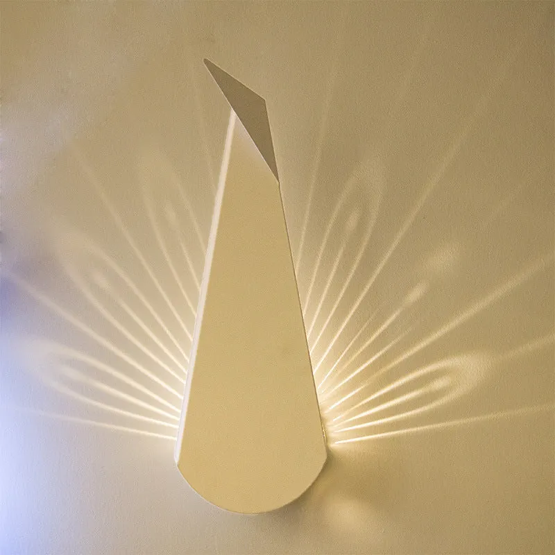 Modern minimalist corridor peacock wall lamp with iron lampshade in black finish, warm light, Scandinavian style