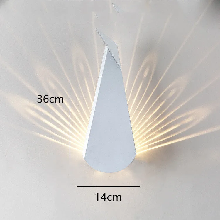 Modern minimalist corridor peacock wall lamp with iron lampshade in black finish, warm light, Scandinavian style
