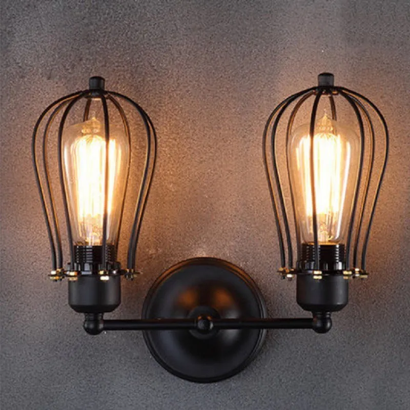 Retro industrial LOFT wall lamp iron construction double head without bulb for corridor staircase aisle