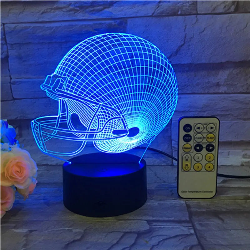 Rugby hat shaped 3D lamp with USB cable and coloured light effect