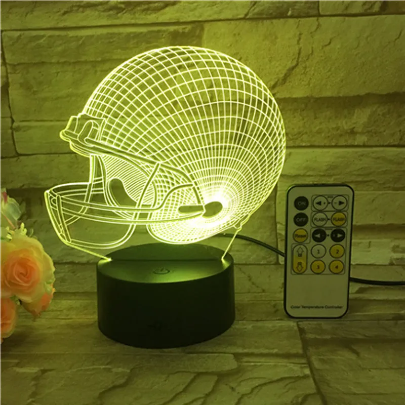 Rugby hat shaped 3D lamp with USB cable and coloured light effect