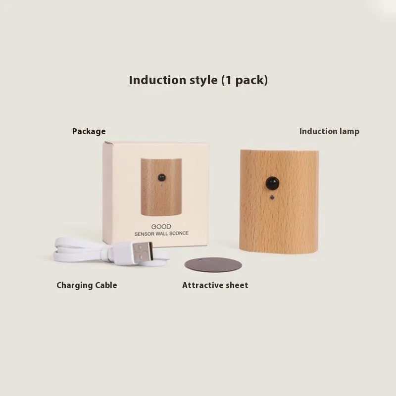 Solid wood pattern linkage human body induction LED light with warm white glow, Sapele finish