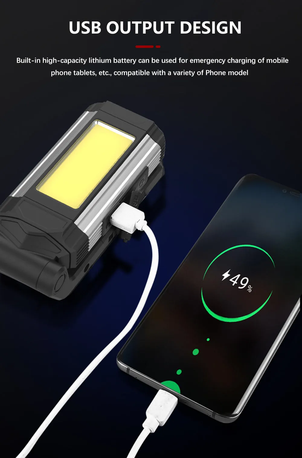 COB LED working light 10W USB charging folding auto repair light 360 degree rotation ABS housing