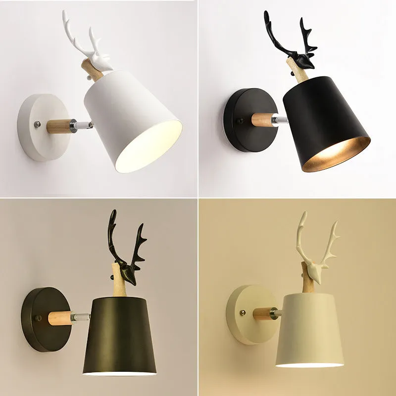 Antler bedside wall lamp black iron and wood 24x29cm modern design