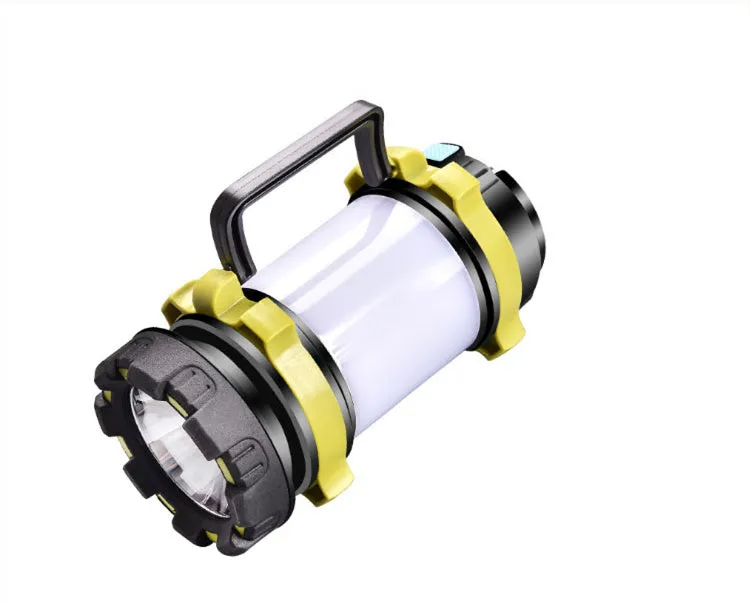 Yellow portable emergency rescue light with 850lm main flashlight and side light on dark background