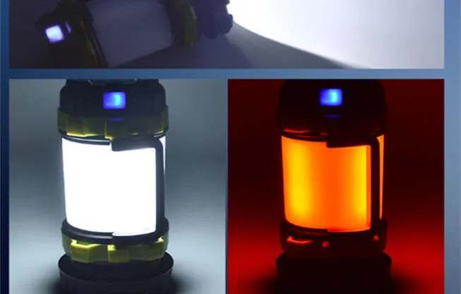 Yellow portable emergency rescue light with 850lm main flashlight and side light on dark background