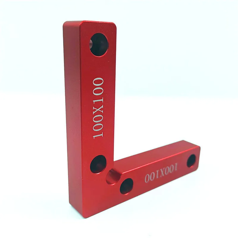 Aluminium right angle positioning block for woodworking with measurement scale.